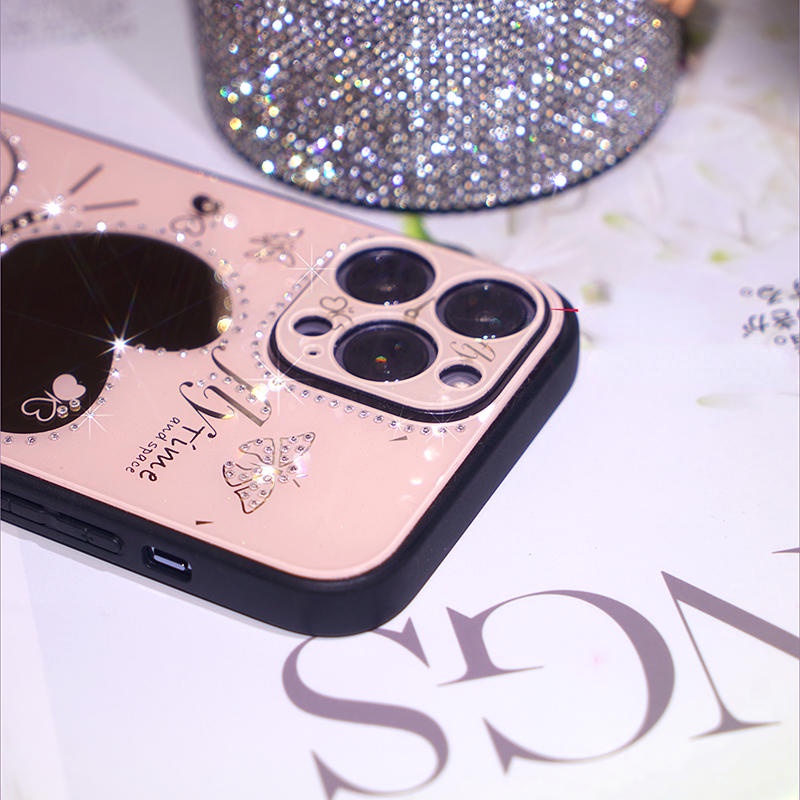 Case Pelindung Lensa Mini Glitter Berlian Imitasi Dengan Gelang Manik-Manik Untuk iPhone 14 13 12 11 Pro Max Plus 12Mini 14Plus