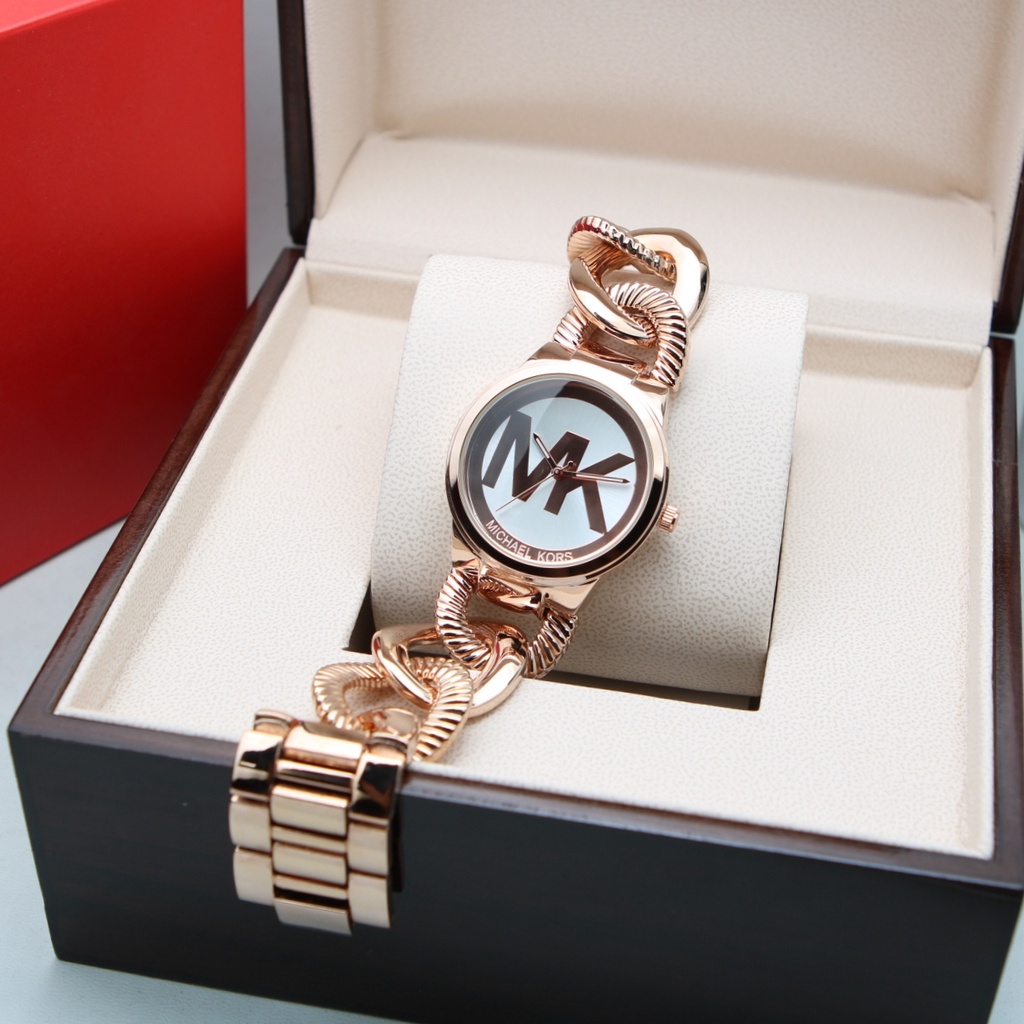 BEST SELLER JAM TANGAN WANITA MICHAEL KORS L130 TALI RANTAI KEPANG TANGGAL AKTIF CHRONO OFF DM 3.8CM FREE BOX &amp; BATERAI || JAM TANGAN FASHION WANITA JAM TANGAN CEWEK MURAH