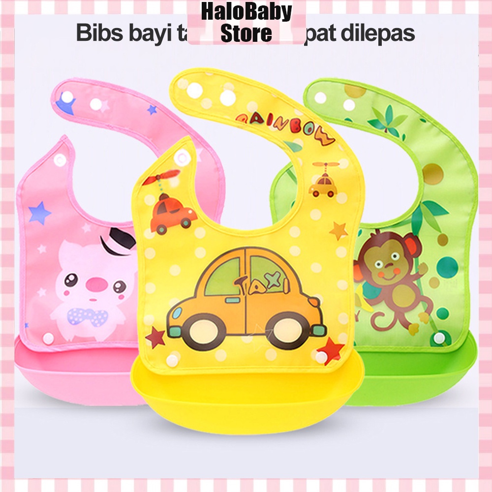 Halo Baby BIB CELEMEK MAKAN BAYI ANTI AIR/EVA bayi bib/SLABBER SILIKON PLASTIK