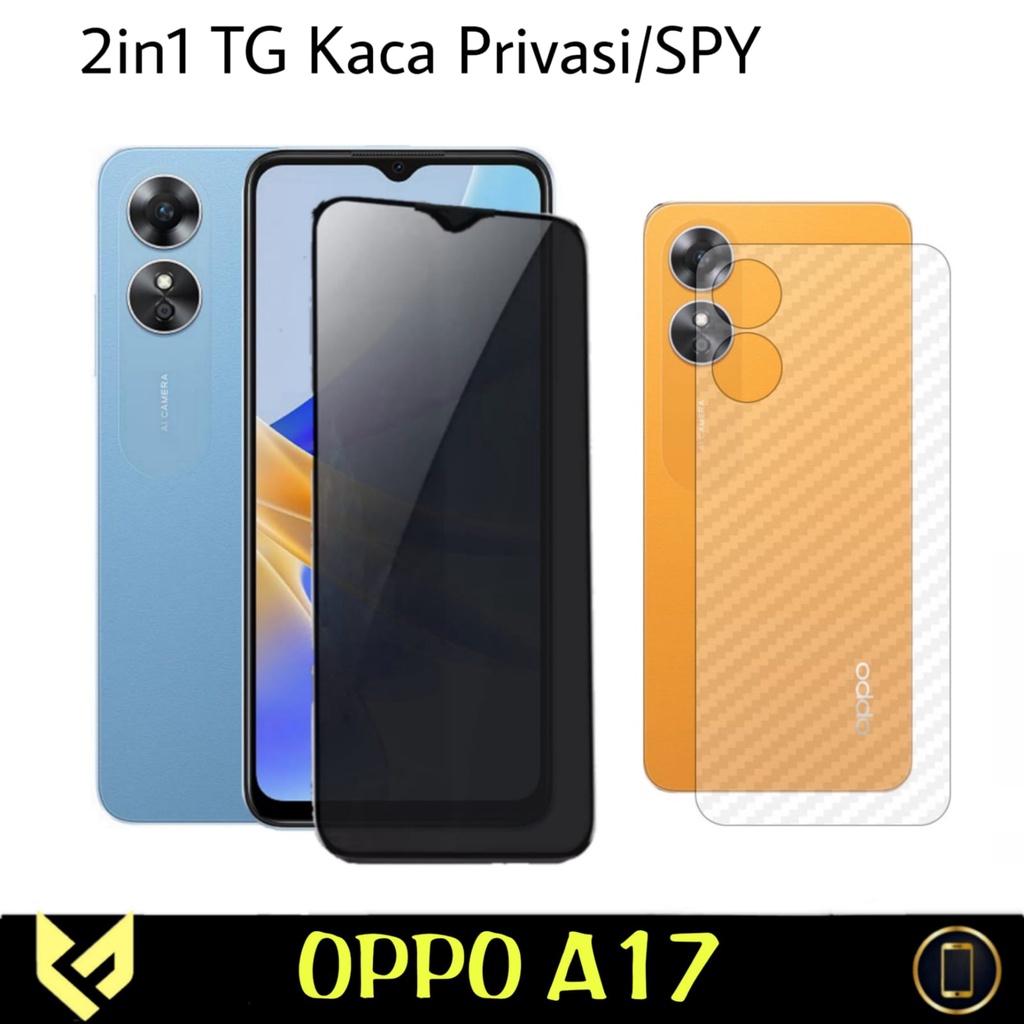 (PROMO PAKET 2IN1) OPPO A17 Anti Gores Layar Free Skin Carbon Pleindung Body Belakang Handphone