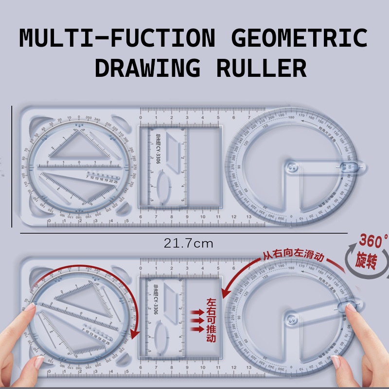 

[LOGU] Penggaris busur derajat multifungsi, Multi function geometric ruler