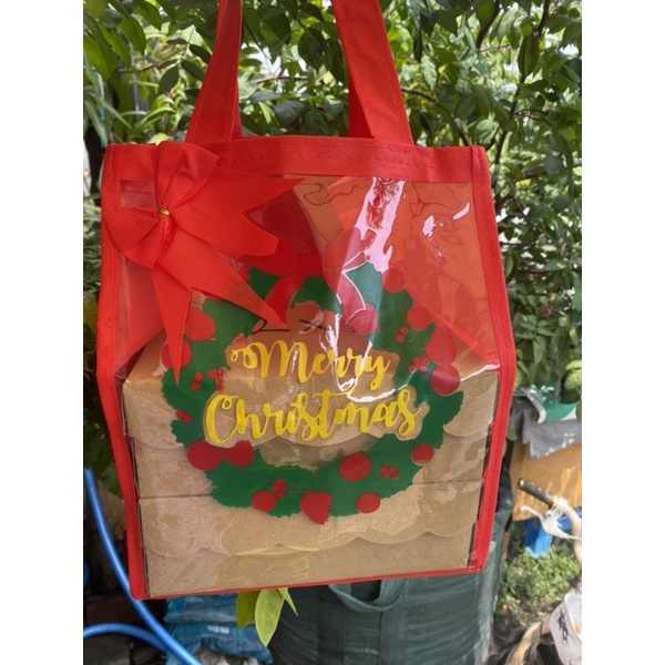 HARGA LUSIN 12 BIJI- TAS HAJATAN MIKA TEBAL PREMIUM 0.25 MM  CAKE SIZE 22x22 - EDISI NATAL