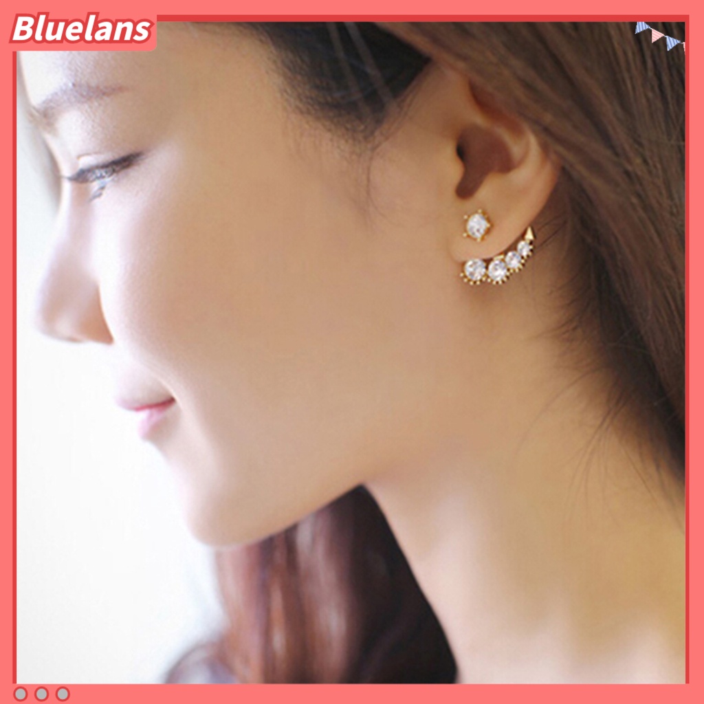 Bluelans Ear Stud Asymmetric Fashion Faux Pearl Ear Studs with Rhinestone for Women