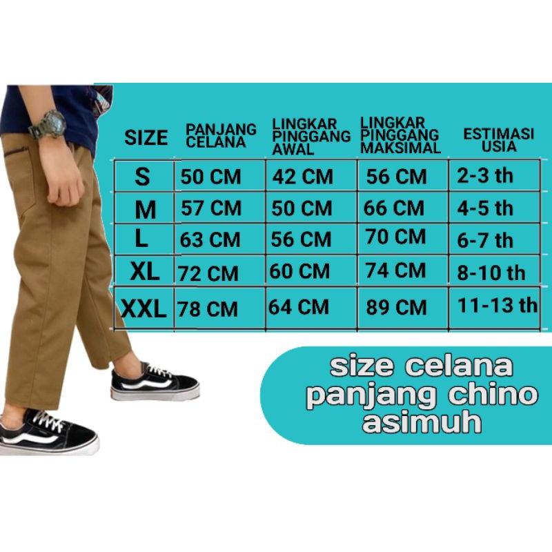 Celana panjang anak laki laki dan perempuan unisex chino slimfit celana formal warna hitam moca abu cream  tangung usia 2 3 4 5 6 7 8 9 10 11 12 tahun