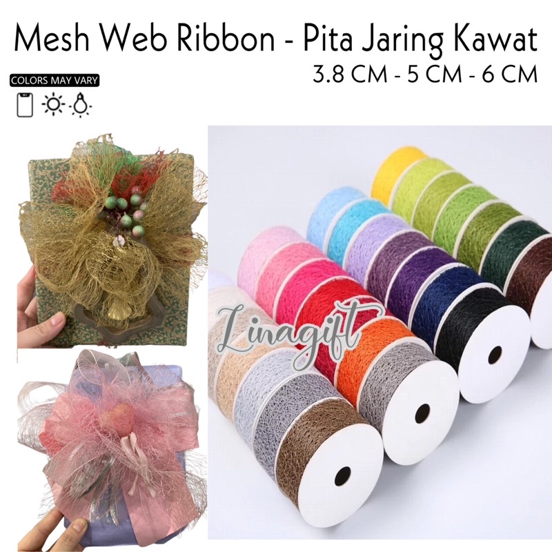 ( Meter ) PITA JARING KAWAT - PITA KADO 3.8CM 5CM 6CM / PITA NATAL / PITA SOUVENIR / HIASAN NATAL - CHRISTMAS WEB NET RIBBON