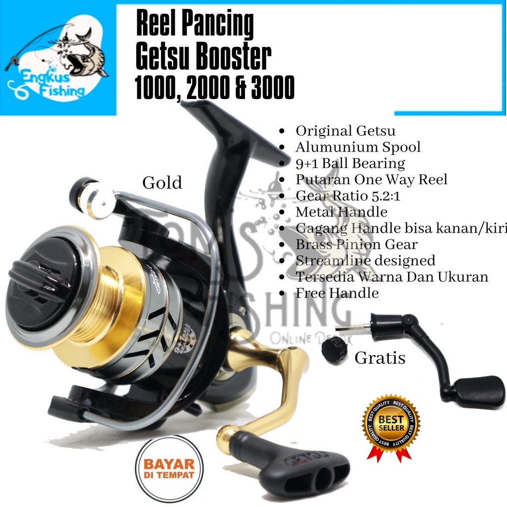 Reel Pancing Getsu Booster 1000, 2000 &amp; 3000 (9+1 Bearing) Bonus Handle One Way - Engkus Fishing