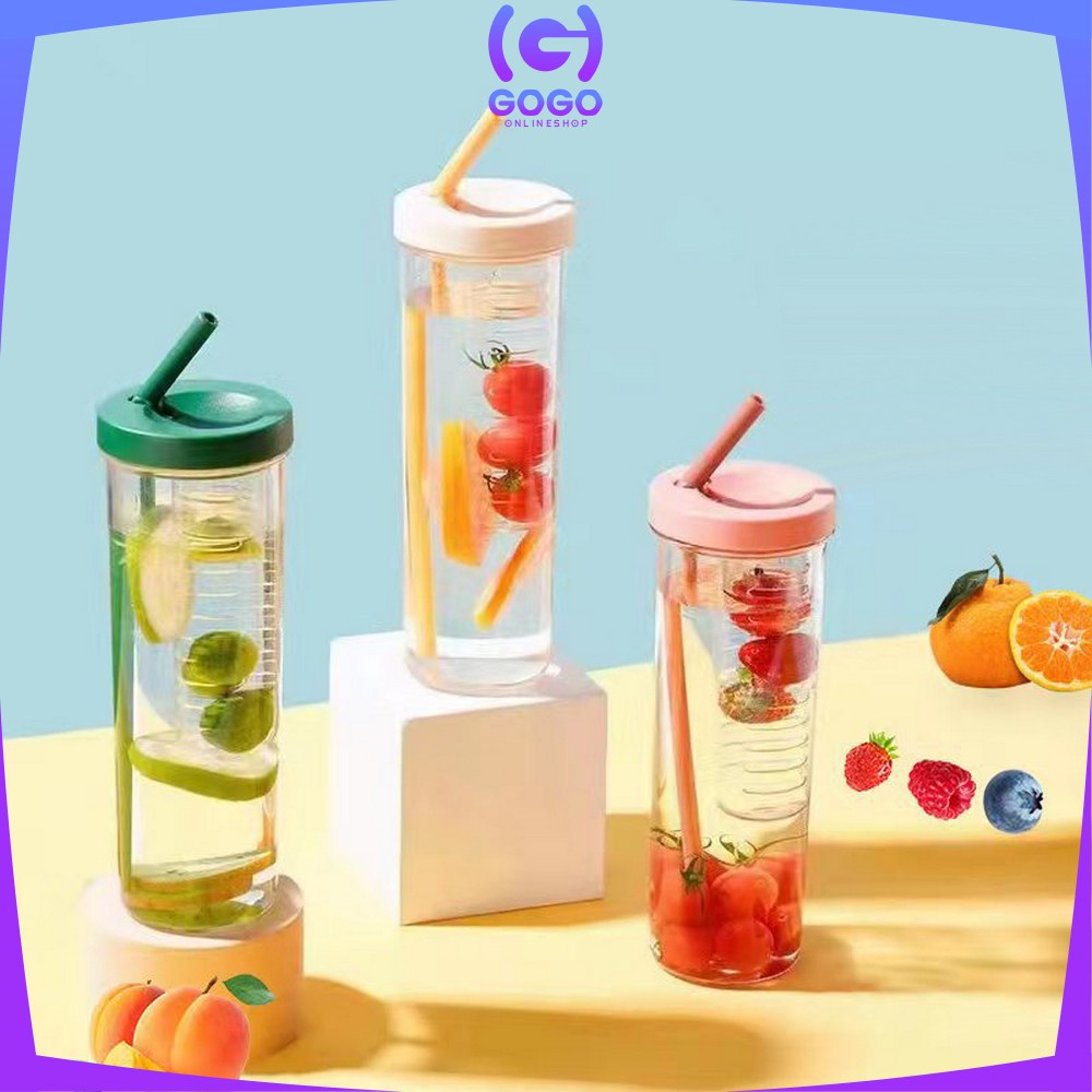 GOGO-C476 Botol Minum Transparan 700ML Portable Dengan Sedotan / Tempat Jus Tumbler Travel Korean Style BPA FREE