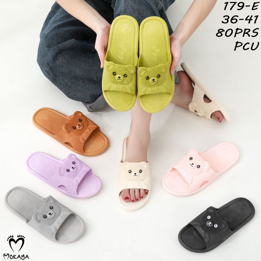 Sandal Slop Rumah Jelly Wanita &amp; Anak Cewek Ban Motif Bear Timbul Sama Warna Super Cute Lucu Cantik Gemesin Import Mokaya / Size 30-41 (179-D/179)