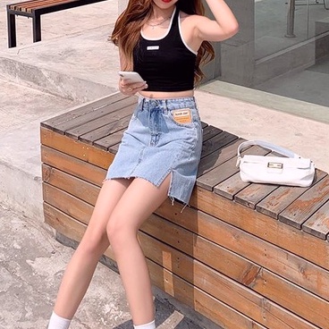 Rok jeans pendek Rok midi jeans rok wanita kekinian rok hitam a line midi 3 4 rok korean style