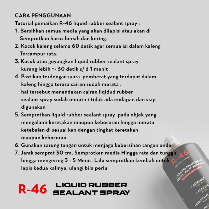 WATERPROOF SPRAY AJAIB ANTI BOCOR / SEMPROTAN ANTI BOCOR / R-46 LIQUID RUBBER SPRAY / SEALANT SPRAY / SEMPROTAN ANTI BOCOR / SEMPROTAN PELAPIS BOCOR