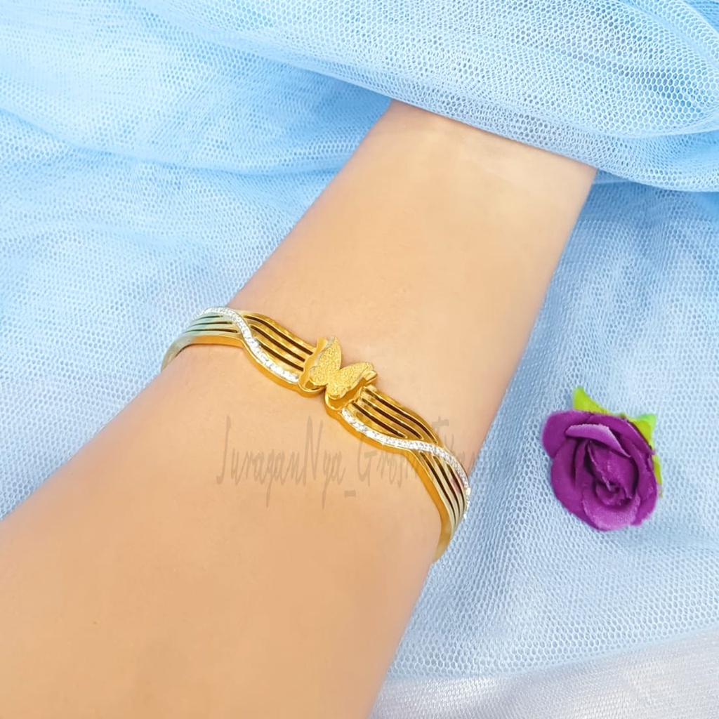 GELANG BANGKOK  TITANIUM BUTTERFLY PERMATA MEWAH ANTI KARAT&amp;ANTI LUNTUR