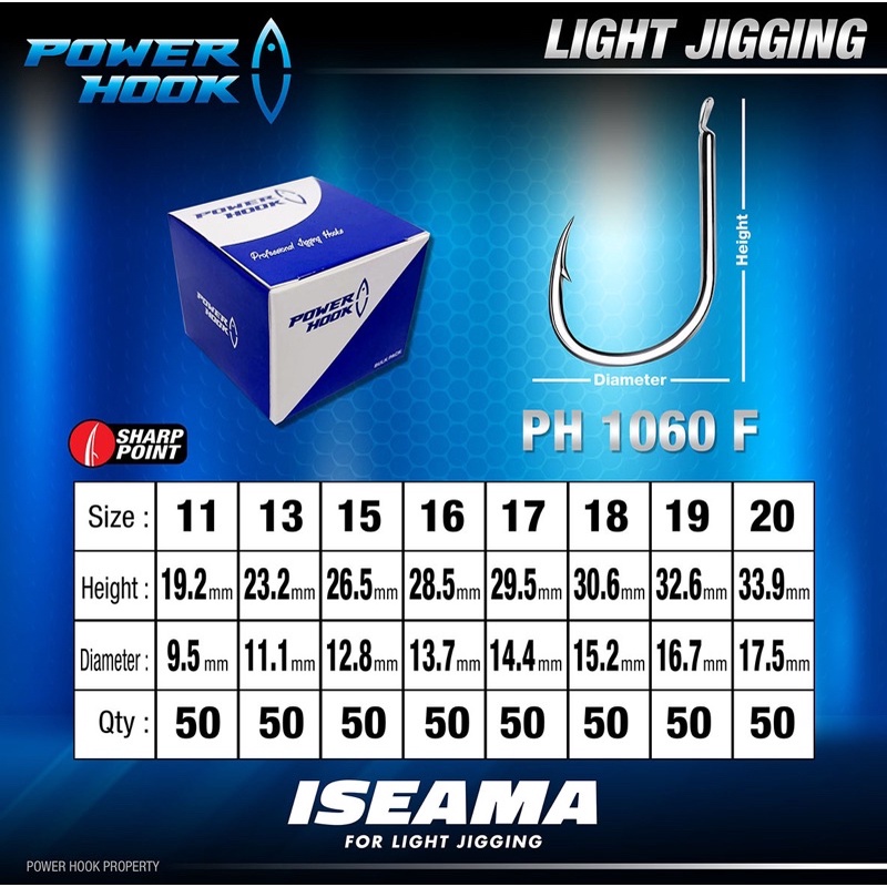 Power hook PH 1060 F flat iseama kail light jigging micro jig 1 box isi 50pcs