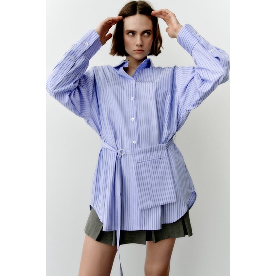 Zara belted striped shirt