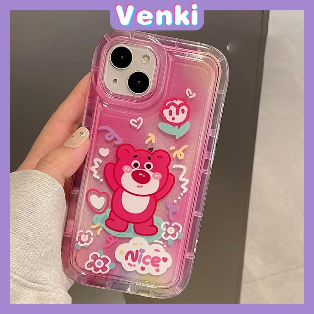 Case For iPhone 14 Pro Max TPU Soft Jelly Airbag Case Green Cartoon Cute Pink Bear Case Camera Protection Shockproof For iPhone 14 13 12 11 Plus Pro Max 7 Plus X XR