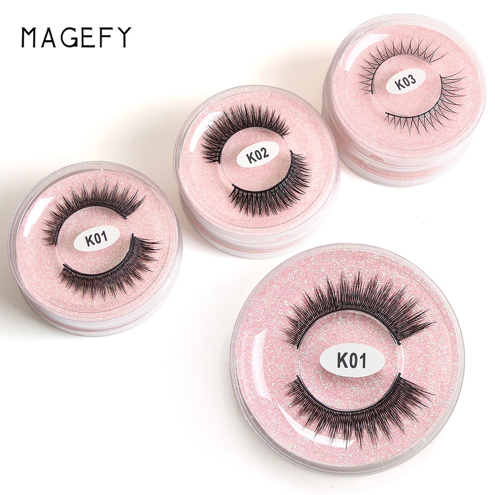 MAGEFY 1 pasang bulu mata palsu mink panjang alami lembut Memadankan Bulu Mata Palsu K01-K10 Tanam Eyelash Extension Makeup Tools Super Alami Untuk