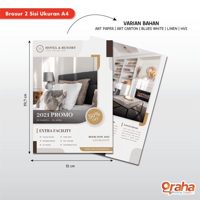 Cetak Brosur / Flyer A4 21x10 cm 1/3 - 2 Sisi