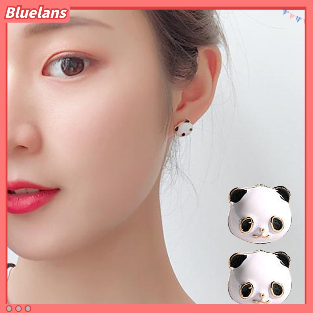 Anting Stud Enamel Bentuk Kartun Panda Mini Untuk Perhiasan Wanita