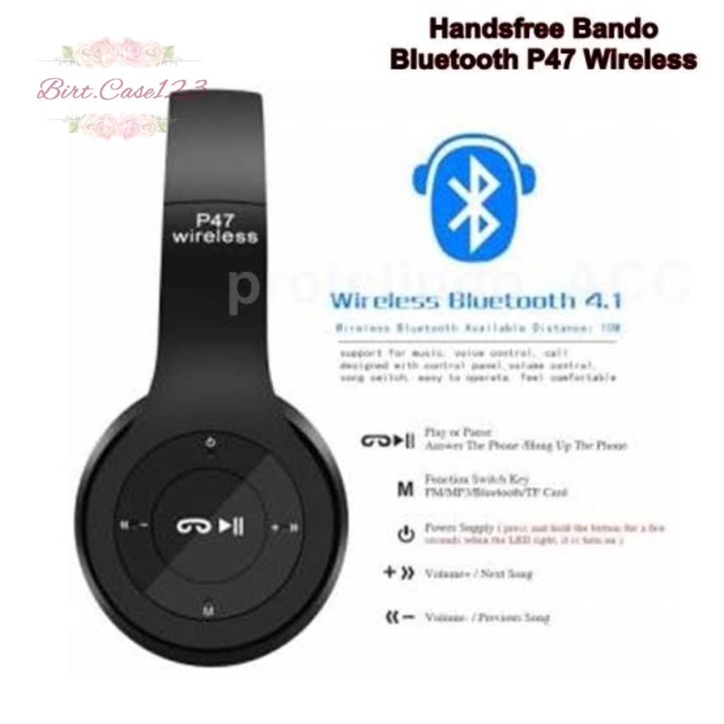 HEADPHONE BLUETOOTH P47 Headset Bando Gaming Lipat Wireless Audio Stereo Super Bass 5.0 EDR Travel BC6706