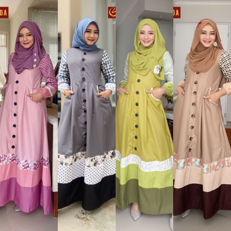 Gamis Zayda ZG67 Pink, Coksu, lemon, grey