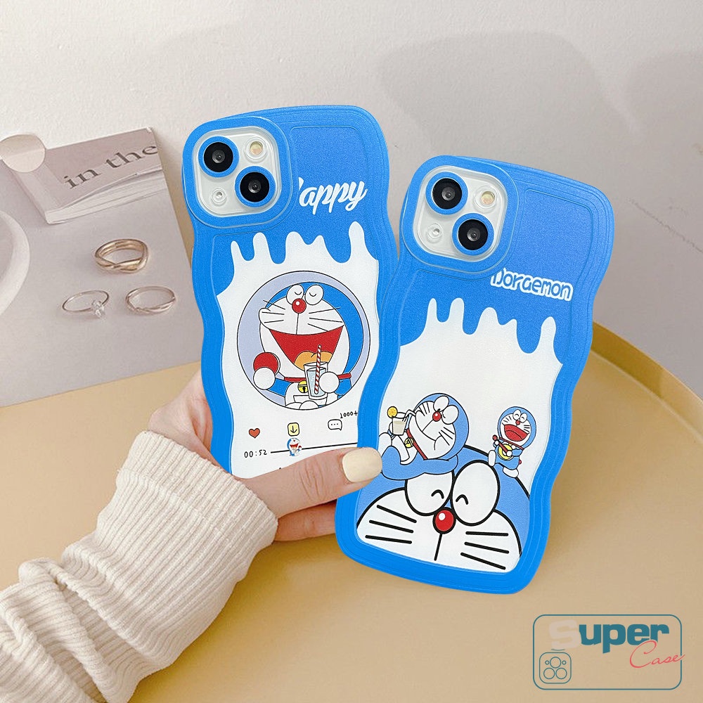 Casing Tepi Bergelombang Tahan Guncangan Untuk Redmi 12C 9A 10 9T 9 10A 9C NFC Redmi Note10 8 9 Note 11 Note 10s Note 11s Note 10 Pro Max Plus Kartun Doraemon Lucu Ice Cream Soft Back Cover