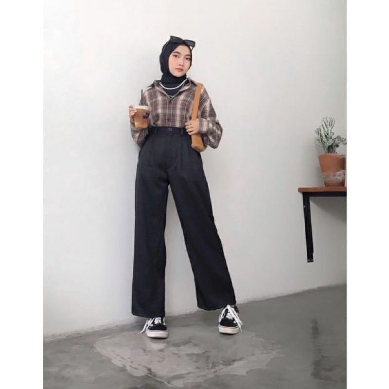 CELANA KULOT LINEN Hightwaist Pinggang Full karet All Size  TERLARIS