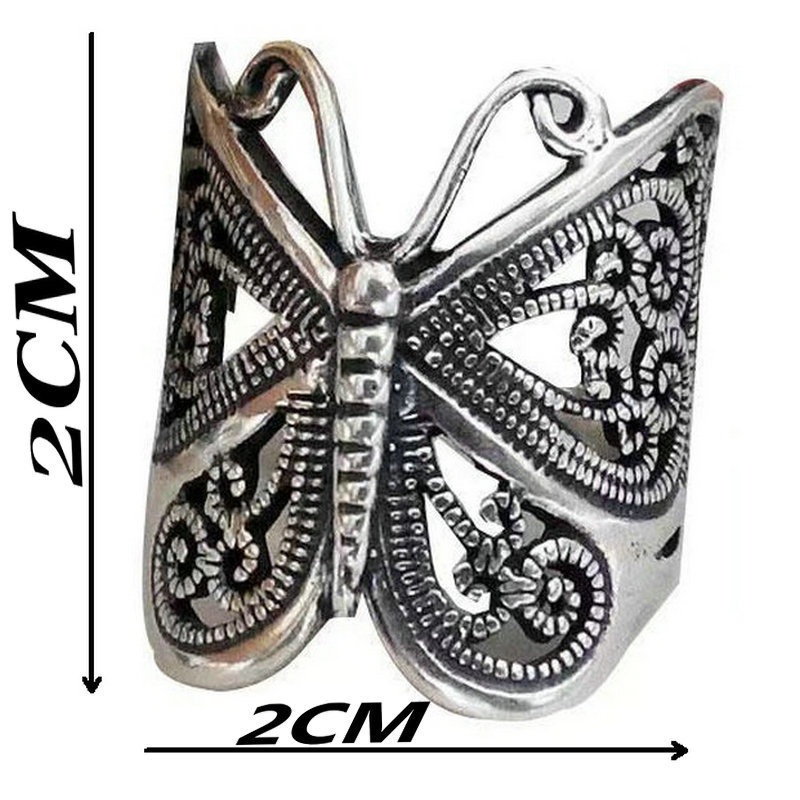 Cincin Adjustable Desain Ukiran Butterfly Hollow out Gaya Vintage Untuk Pasangan