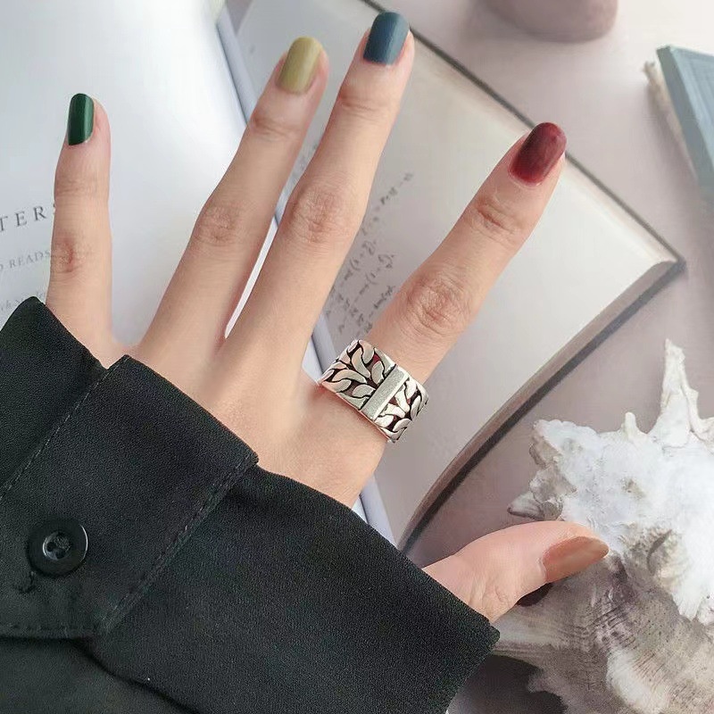 Cincin Model Rantai Lapis Ganda Gaya retro Korea