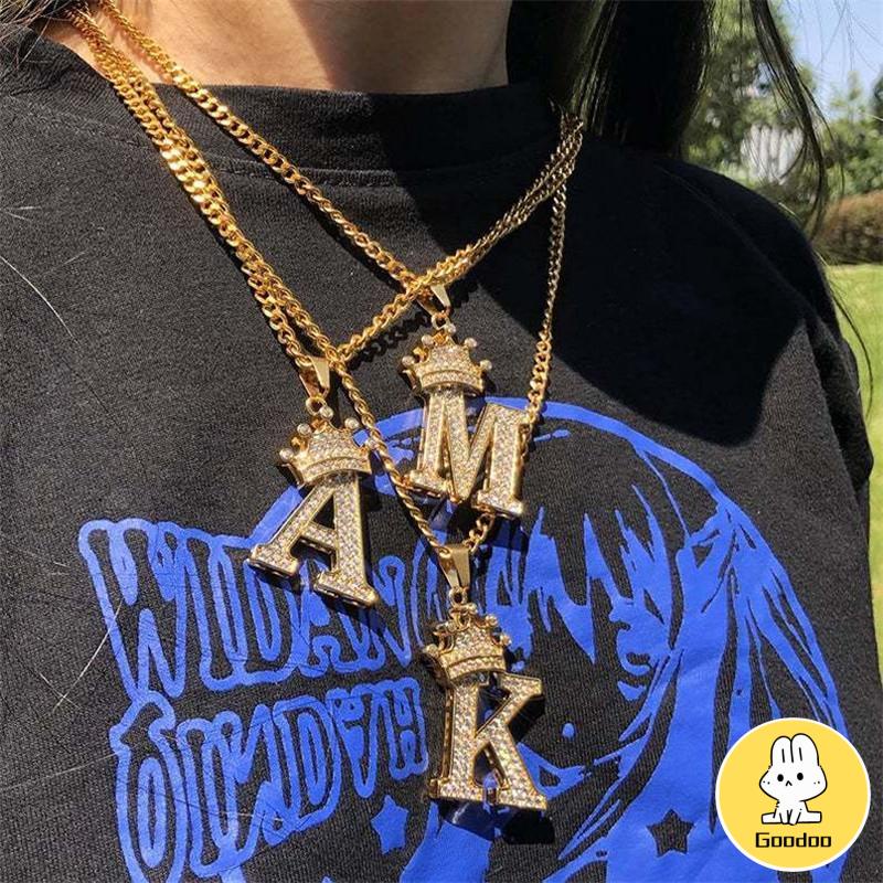 Kalung Titanium Wanita 26 Huruf Bentuk Mahkota Kalung Liontin Huruf Aksesoris Fashion Hadiah Untuk Wanita -Doo