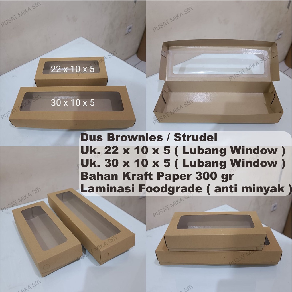 Box Kemasan Kue,Brownies dll Bahan Kertas Kraft 300 gr Uk. 30 x 10 x 5 cm ( Window ) ada lubang