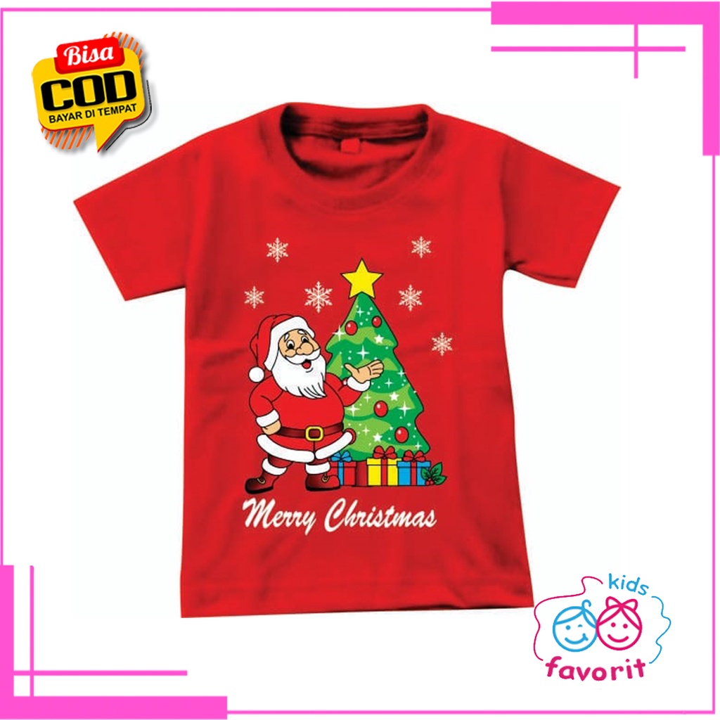 Favorit kids Baju natal anak perempuan motif santa claus | kaos natal anak umur 1 tahun - 10 tahun