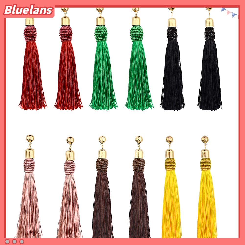 Bluelans Bohemian Wedding Tassel Ear Studs Long Dangle Earrings Bridal Bridesmaid Jewelry