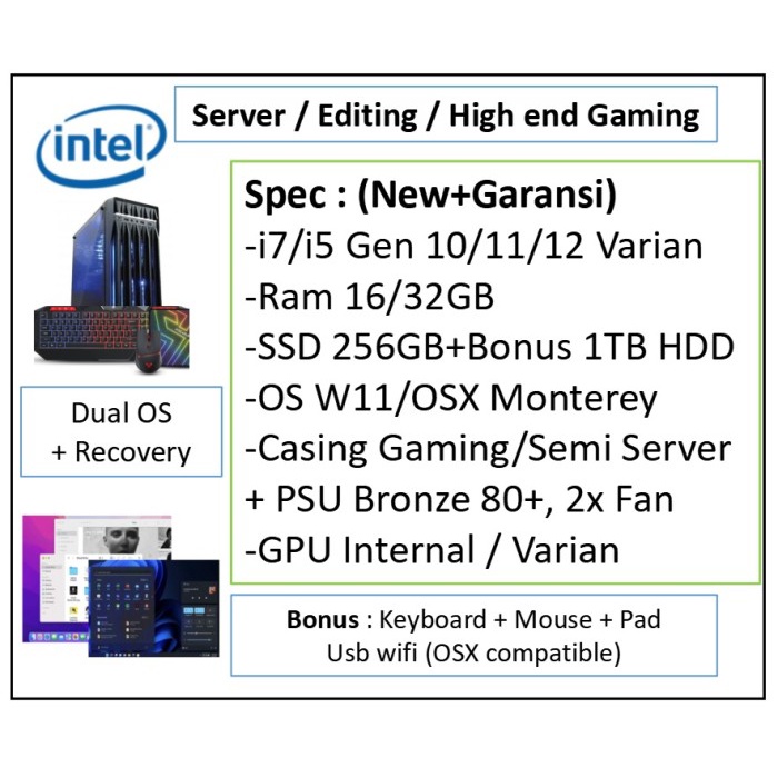 Rakitan Pc Rakitan Gaming Intel I7 1070016GbSsd 256Gb Hdd 1Tb Rx 6500