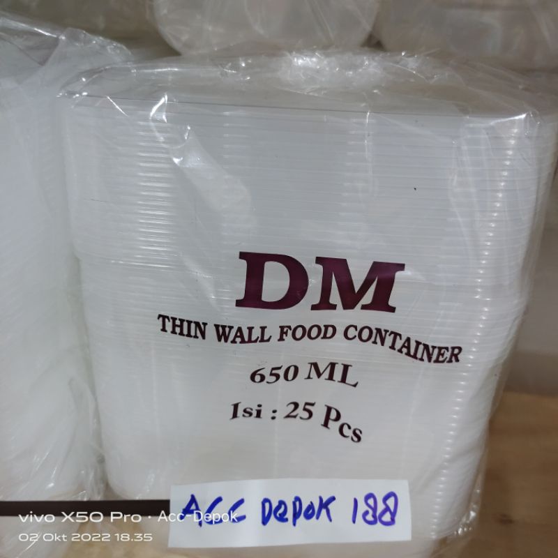 THINWALL DM 650 ML / KOTAK MAKAN MODEL PERSEGI PANJANG DM 650ML ISI 25 SET