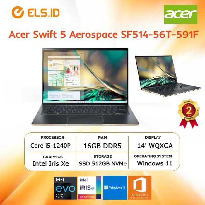 Laptop Acer Swift 5 Aerospace SF514-56T-591F i5-1240P 16GB SSD 512GB