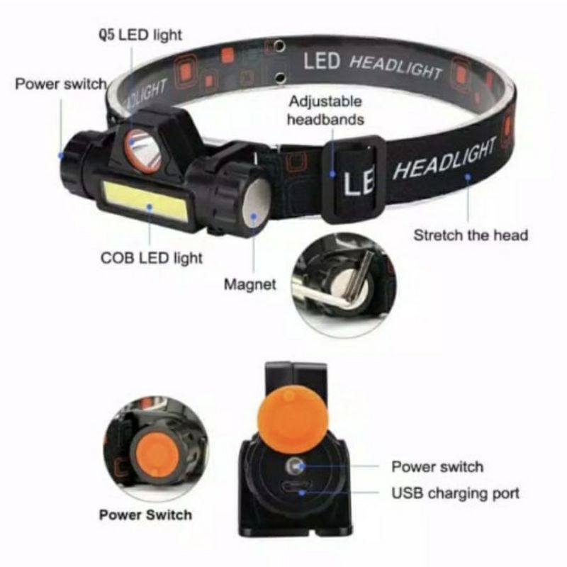 Senter Kepala Led 2In1 Headlamp COB