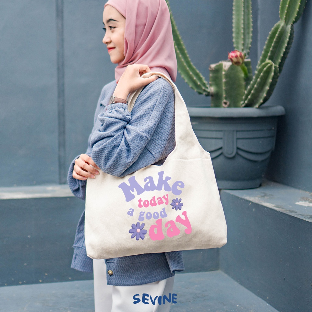 Sevine Tote Bag Kanvas Bonnie Tas Wanita Kuliah Fashion Laptop Totebag Quotes Motivation Aesthetic Vintage Pastel Retro - MD