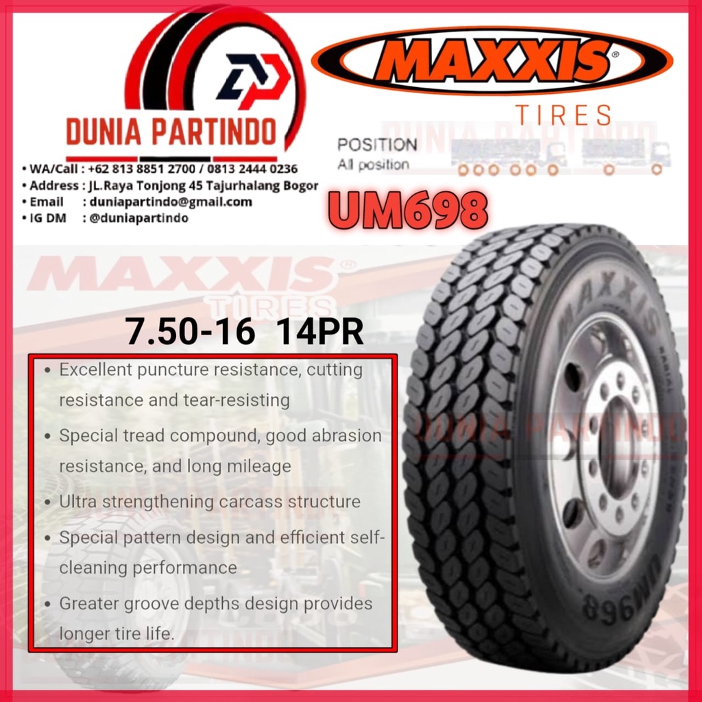 MAXXIS UM968 Uk 7.50R16 14PR, Ban Truk LT Chat Diskon Untuk Harga&Stok
