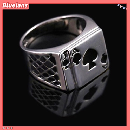 Bluelans Men 18K White Gold Plated Black Enamel Spades Poker Ring Finger Jewelry