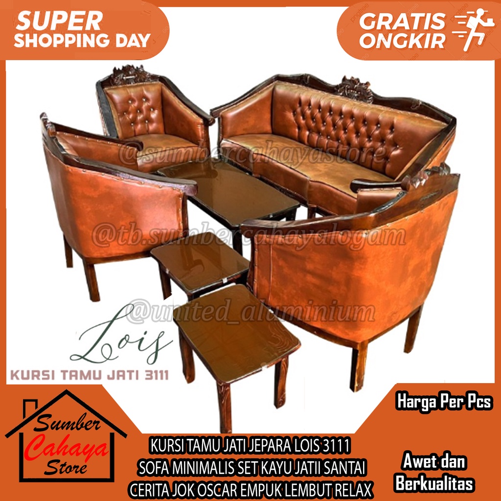 KURSI TAMU JATI JEPARA LOIS 3111 SOFA MINIMALIS SET KAYU JATII SANTAI CERITA JOK OSCAR EMPUK LEMBUT 