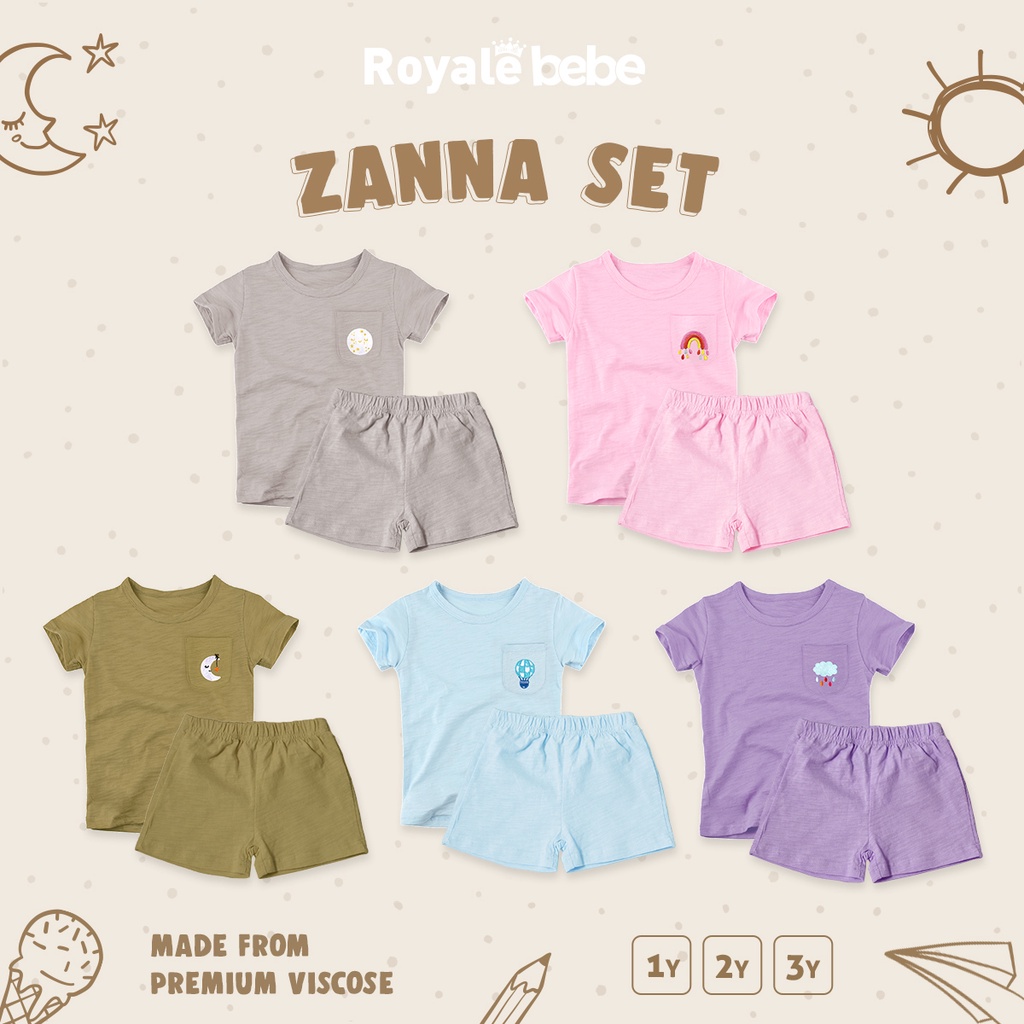 ROYALE BEBE ZANNA SET SETELAN BAJU PENDEK CELANA PENDEK ANAK FASHION BAJU ANAK 1-3 TAHUN