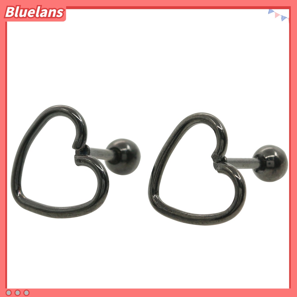 Anting Stud Tindik Bentuk Hati Model Hollow Bahan Stainless Steel Gaya Punk Untuk Wanita