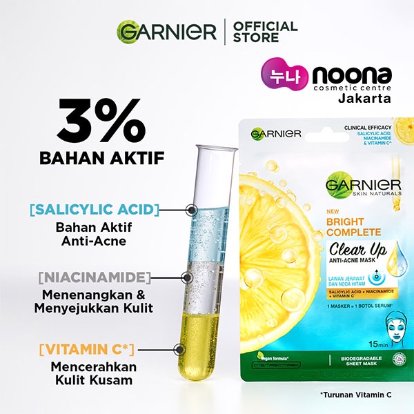 GARNIER SKIN NATURALS BRIGHT COMPLETE CLEAR UP ANTI-ACNE MASK / MASKER WAJAH 23 G