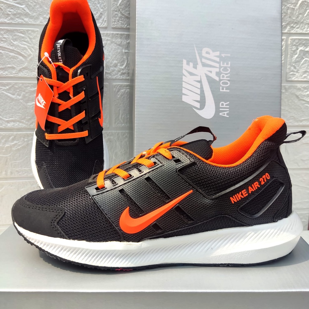 PROMO!! Sepatu Sekolah/Kuliah/Kerja Premium NIKE AIR 270 Hitam Orange TERBARU