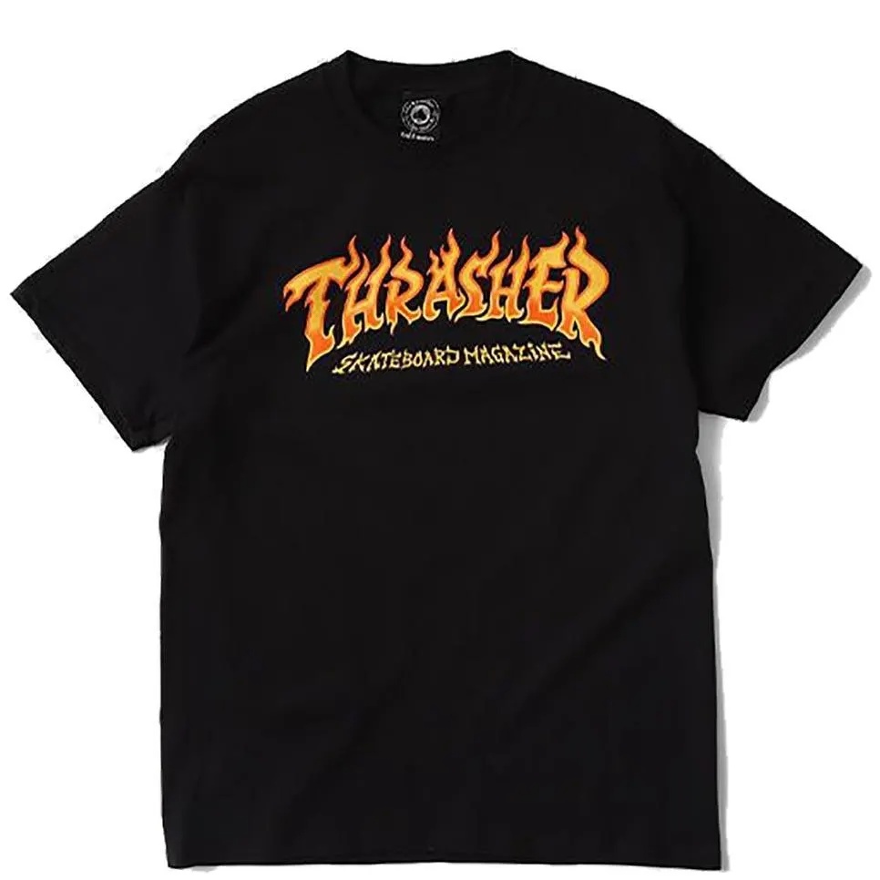 Thrasherr Fire Logo Black Tee