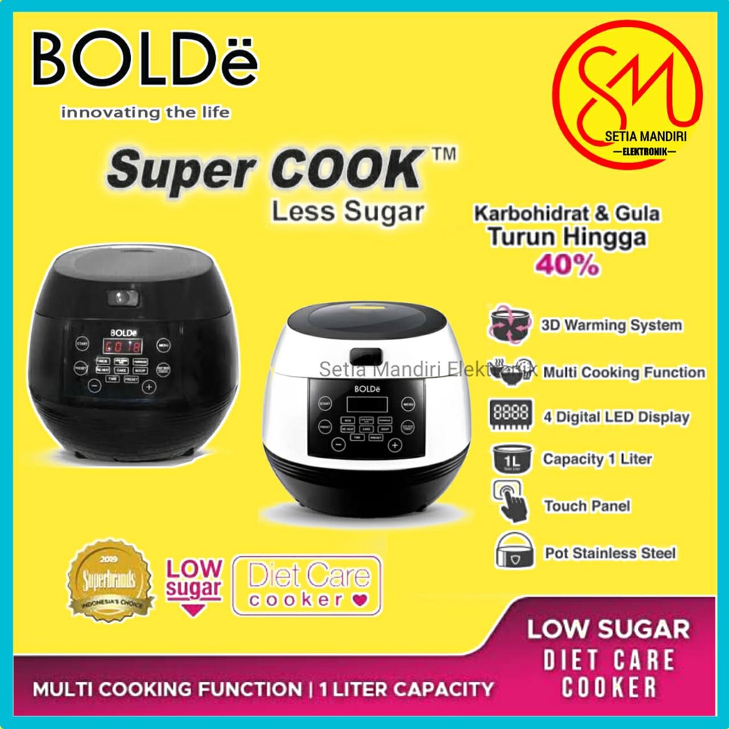 Jual BOLDe Rice Cooker 1 Liter Super Cook Less Sugar Low Carbo 400 Watt