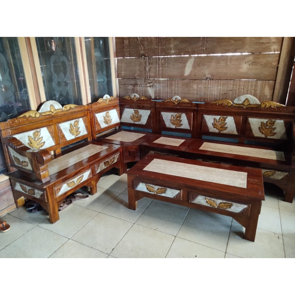 MEJA KURSI TAMU KAYU JATI MODEL SUDUT