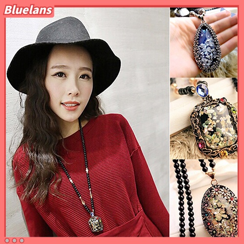 Bluelans Kalung Rantai Dengan Liontin Opal Imitasi Warna-Warni Untuk Hadiah