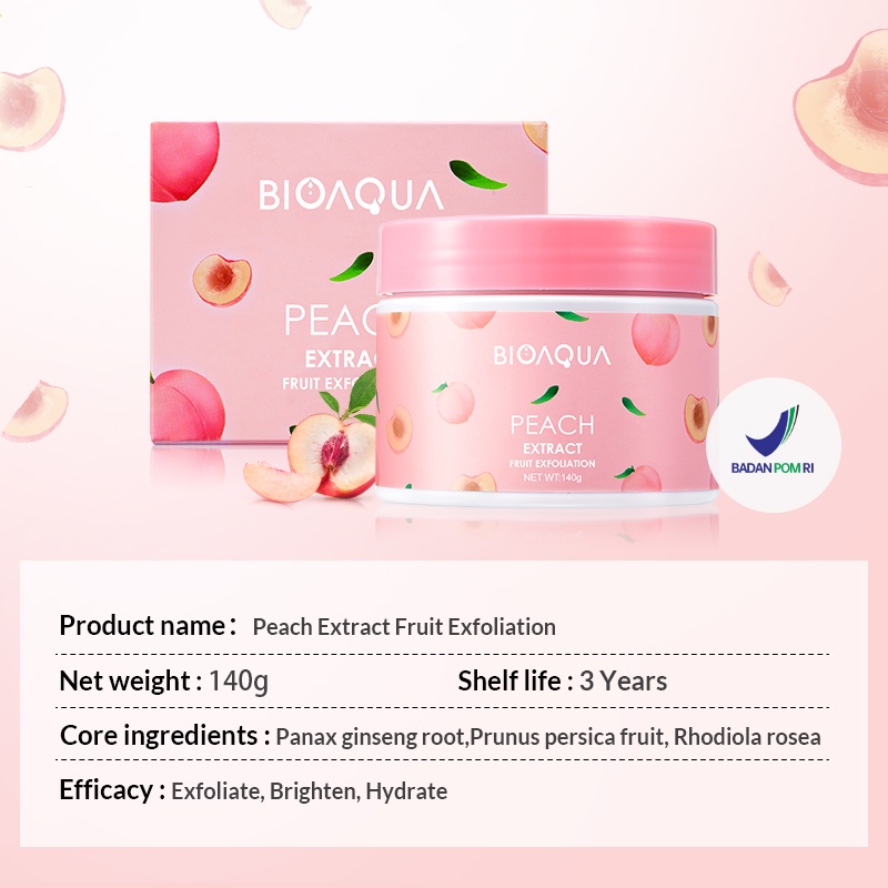 BISA COD  BPOM BIOAQUA Body Scrub Badan Peach Extract Fruit Exfoliation 140g Body Care Whitening Brightening RUMAH CANTIK 354