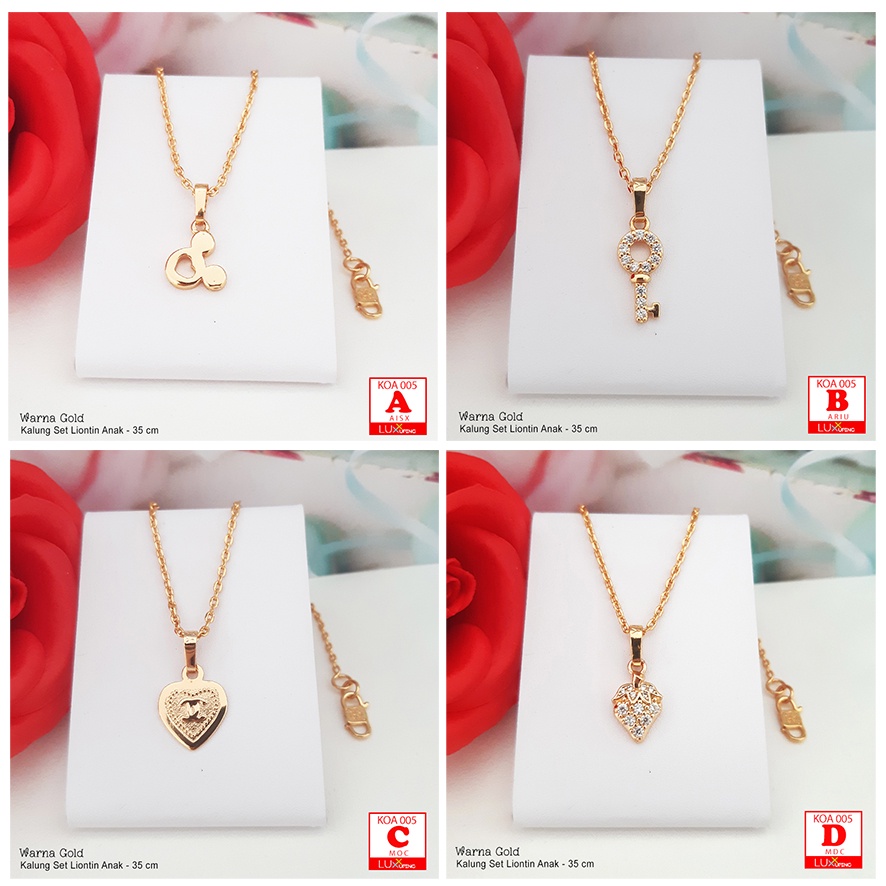 KOA 005 Kalung Set Liontin Anak Murah Zirkon Lapis Emas Imitasi Kalung Anak 35 cm Kalung Koin Liontin Emas Imitasi Luxx Xuping