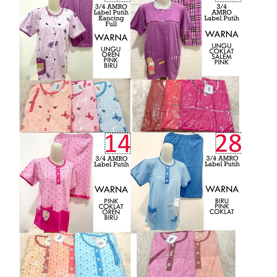 Babydoll 3/4 AMRO Label Putih Celana Pendek Piyama Baju Tidur Baby Doll Wanita -1 ▪ BHR.18Oc22ᵟ